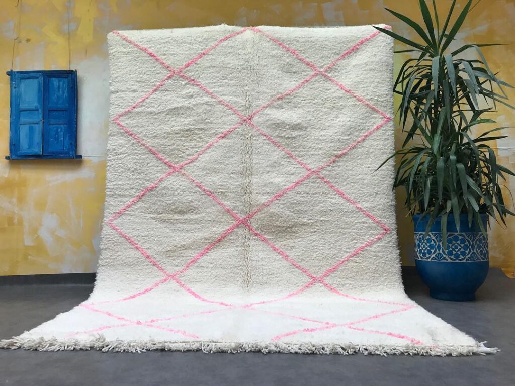 Azilal Style Rug in Black, White, and Pink