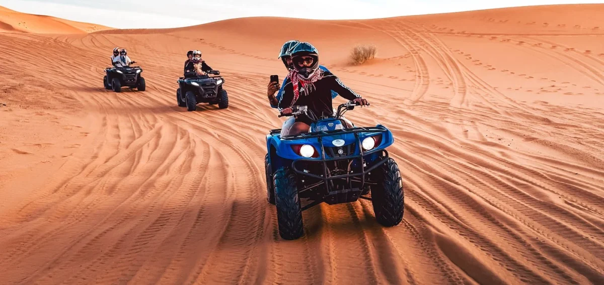Quad biking adventure in the Merzouga Sahara dunes during a 2 days tour from Marrakech to Merzouga.