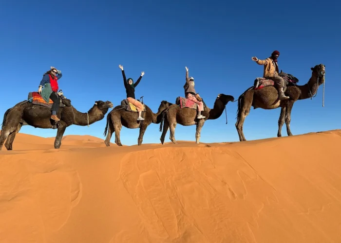 Camel trek in Erg Chebbi dunes on a 3 days desert tour from Marrakech to Fes via Merzouga