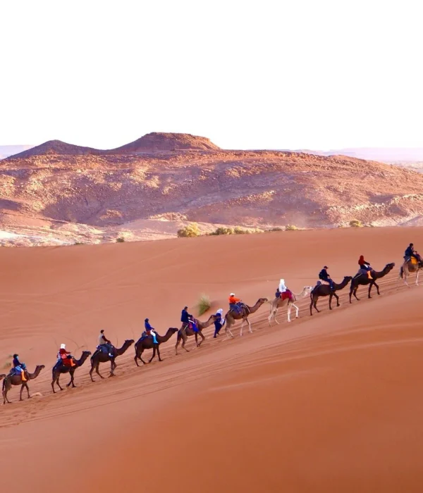Paseo en camello por las dunas de Erg Chebbi durante un tour de 4 días al desierto de Marrakech a Merzouga