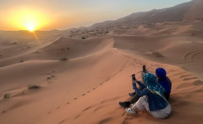 Sunset over Erg Chebbi dunes during the 7 days desert tour from Marrakech to Fes via Merzouga