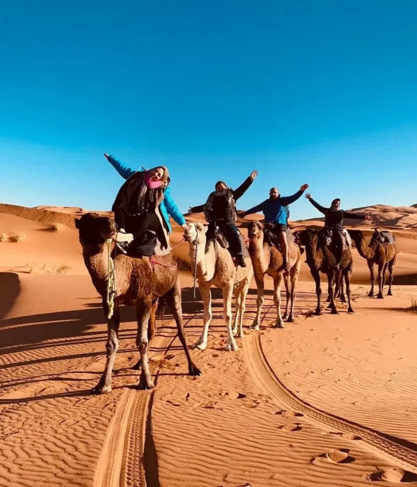 Camel trekking in the Merzouga Desert during a 10 days Morocco tour from Casablanca