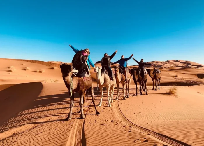 Camel trekking in the Merzouga Desert during a 10 days Morocco tour from Casablanca