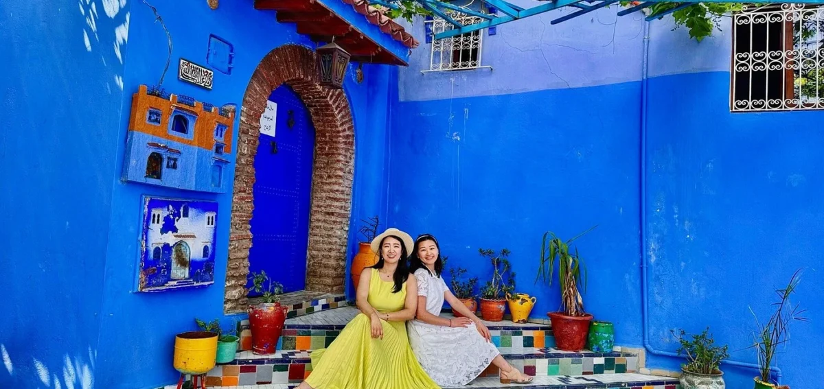 Blue streets of Chefchaouen during a Morocco tour from Casablanca to Marrakech