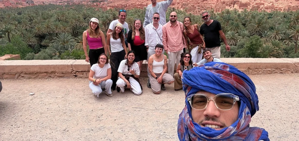 Travelers enjoying Dades Valley during the 8 days Morocco desert tour from Marrakech