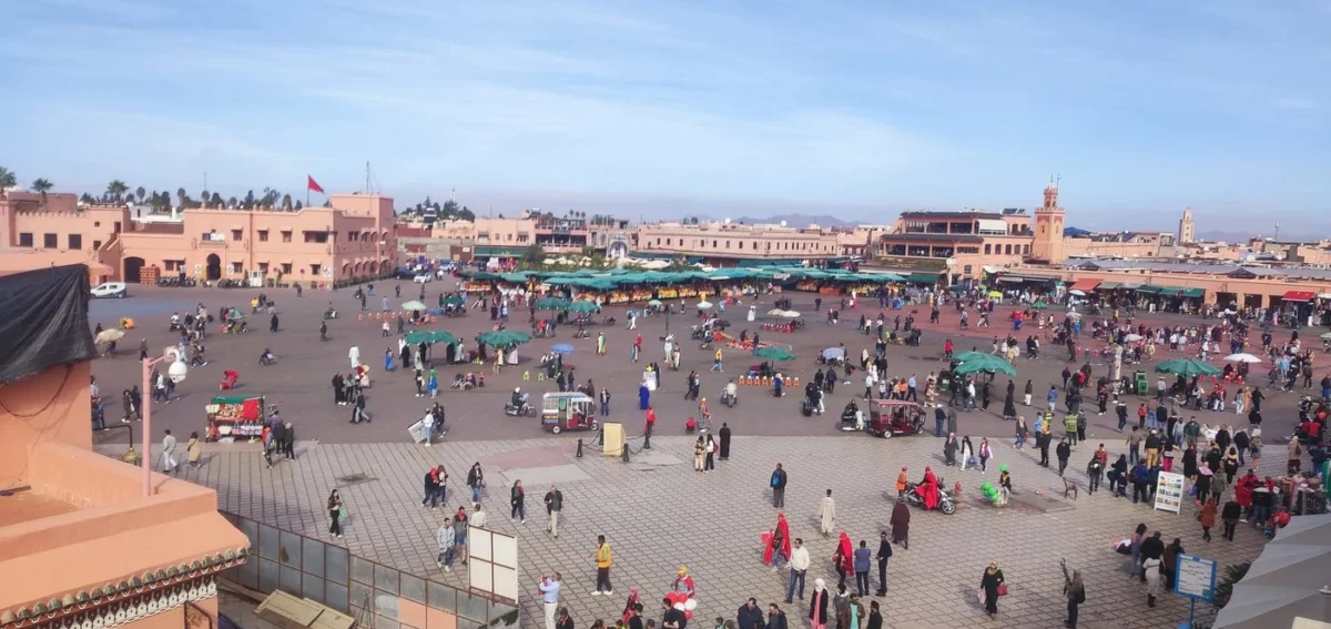 Jemaa el-Fna Square in Marrakech during a 10 days Morocco tour from Casablanca