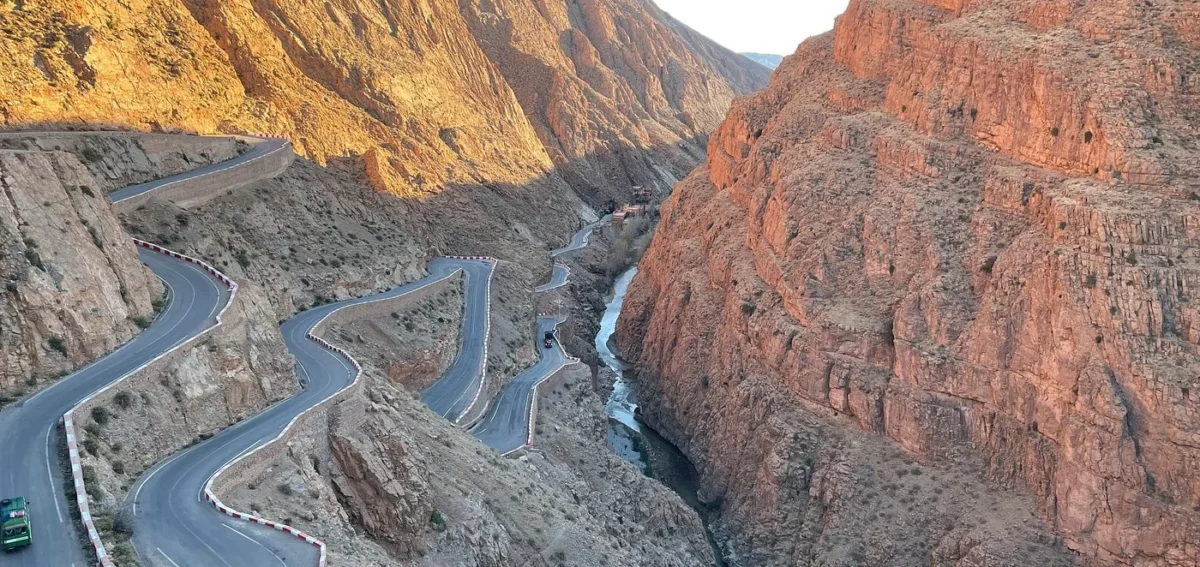 Scenic winding road through Todra Gorge in southern Morocco