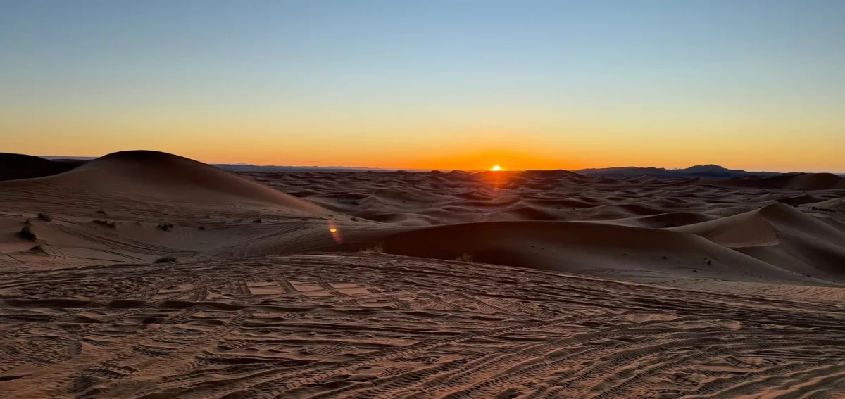 Sunset over the Erg Chebbi dunes near Merzouga on a 5-day Agadir desert tour