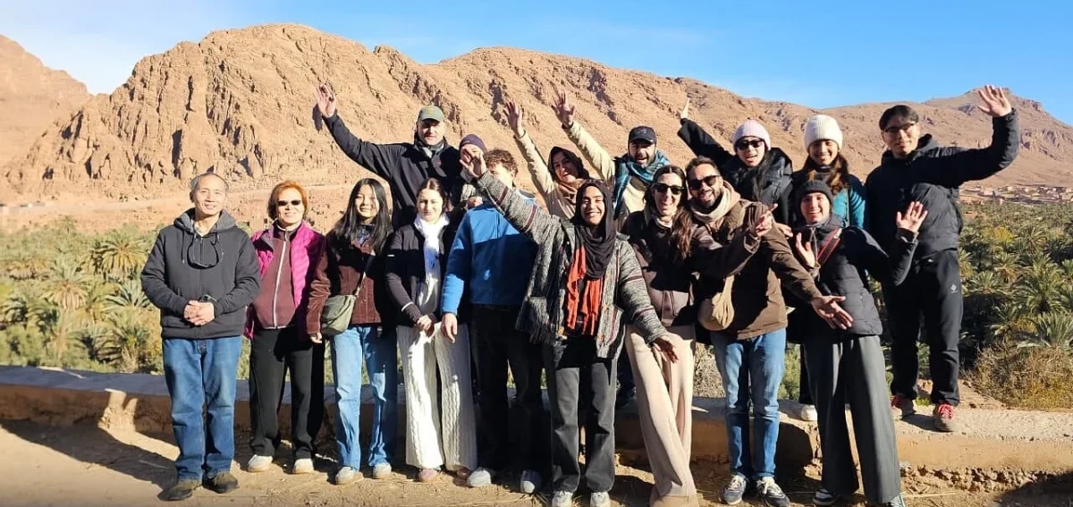Group of travelers in the Dades Valley during a 5-day Agadir to Merzouga desert tour