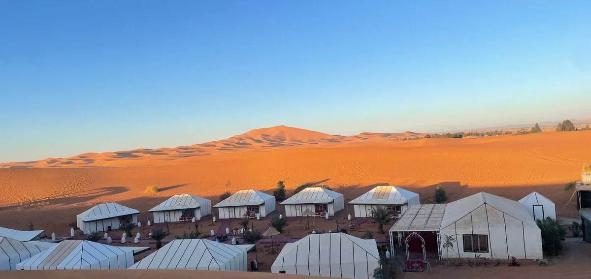 Sahara desert camp among the Erg Chebbi dunes during the 5-day Agadir to Merzouga tour
