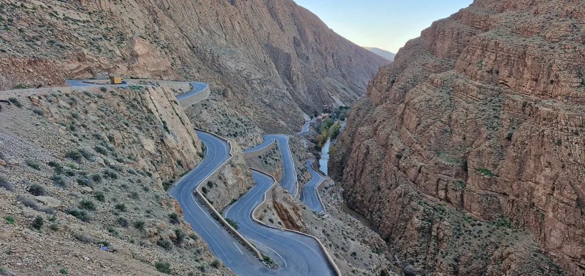 Winding mountain road through Dades Valley in southern Morocco