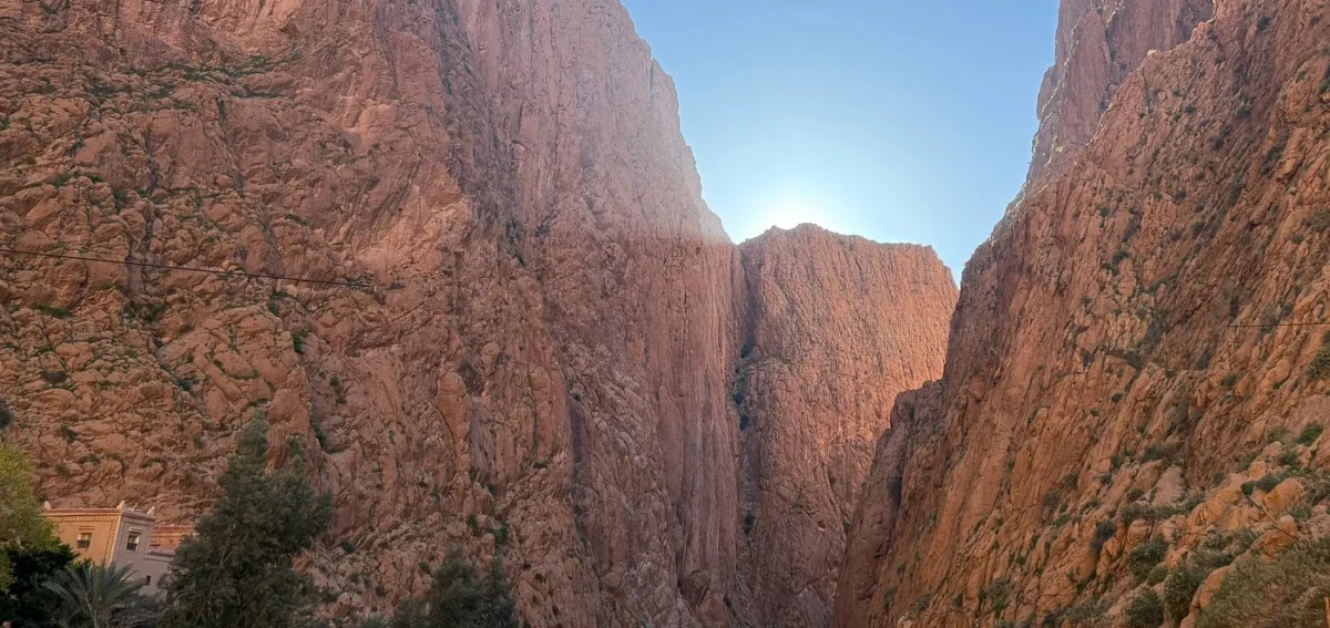 Towering canyon walls of Todra Gorge in southern Morocco