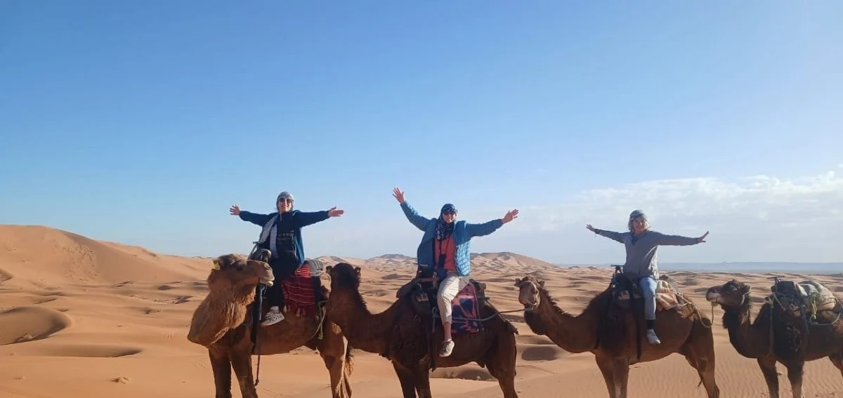 Camel trek in Merzouga dunes during a 3 days tour from Errachidia to Merzouga Desert.