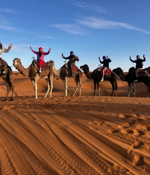 Trekking a dorso di cammello tra le dune dell'Erg Chebbi durante un tour del deserto di 5 giorni da Casablanca a Marrakech