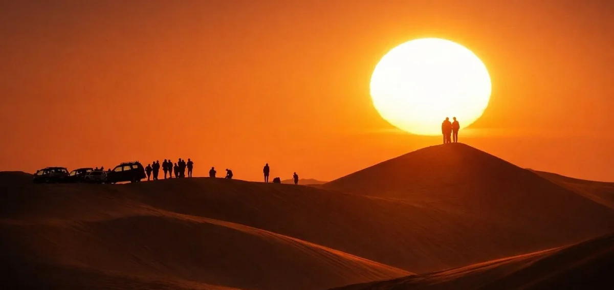 Sunset over the Erg Chebbi dunes in Merzouga Sahara Desert