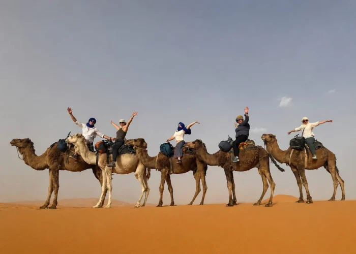 Camel trekking in the Merzouga Desert during an 8 days Morocco tour from Casablanca to Marrakech